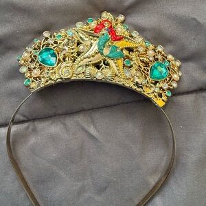 Disney Little mermaid Ariel Gold and Teal Embellished Headband tiara
